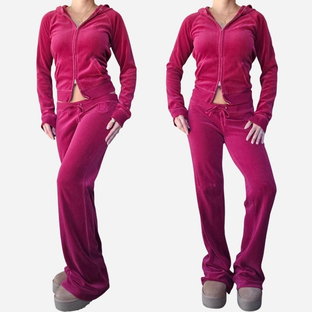 Vintage Abercrombie & Fitch Red Velvet Velour Tracksuit Matching Set Sweatpants
